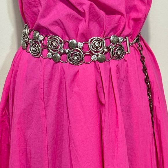 Silver Metal Boho Belt‎ Lobster Claw Clasp 39" Rhinestones Bohemian - Picture 5 of 11